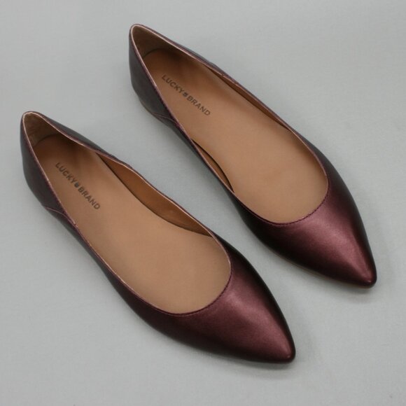 Lucky Brand Ladies 8.5 LK-Bethysa Metallic Red Leather Pointed-toe Ballet Flats - Picture 7 of 10